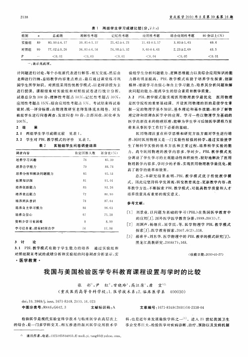 我国与美国检验医学专科教育课程设置与学时的比较