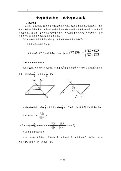 空间向量的应用----求空间角与距离