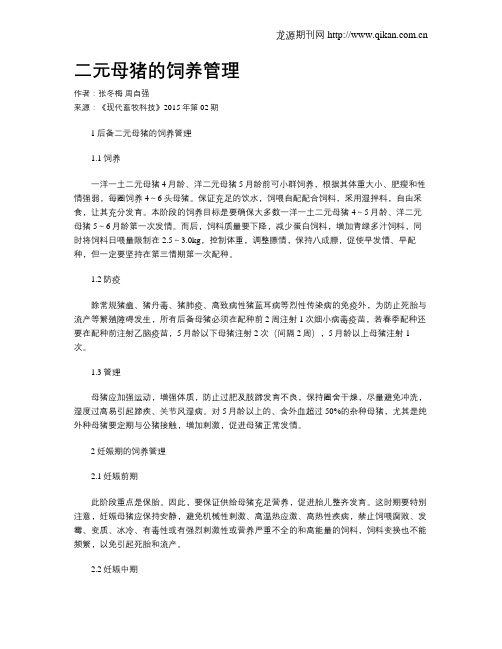 二元母猪的饲养管理