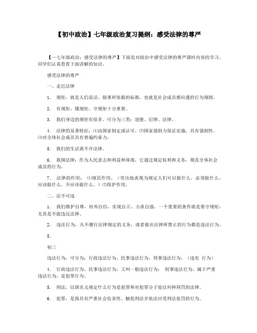 【初中政治】七年级政治复习提纲：感受法律的尊严