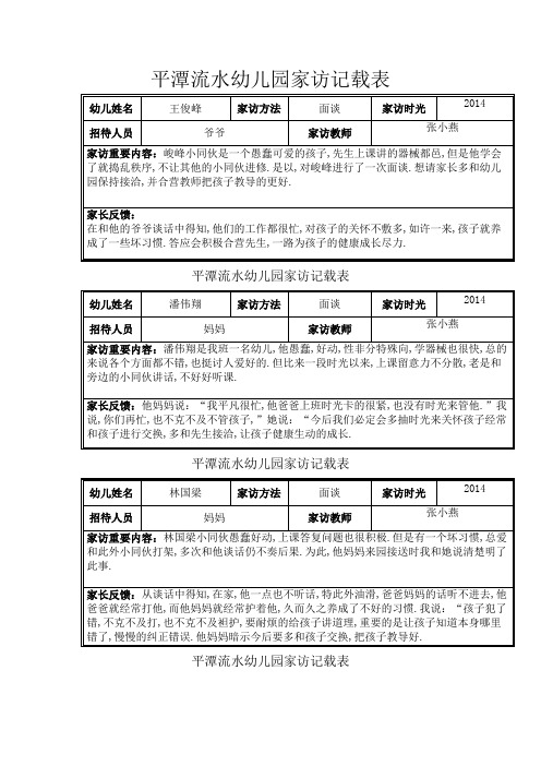 大班下学期家访记录表