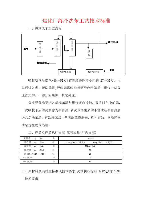 焦化厂终冷洗苯工艺技术标准