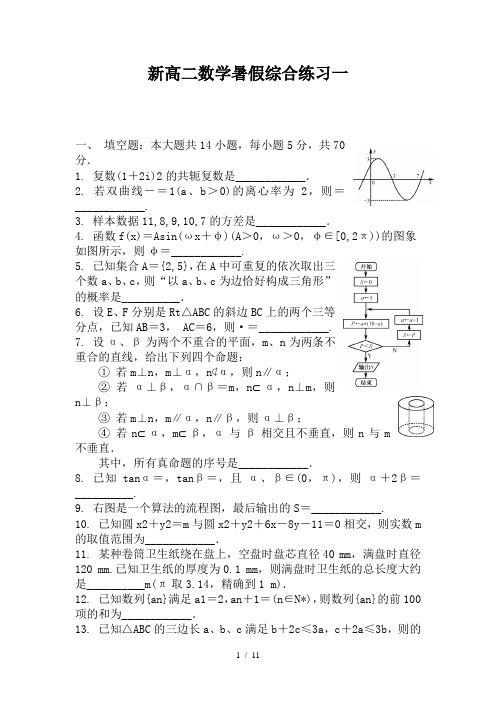 新高二数学暑假综合练习一