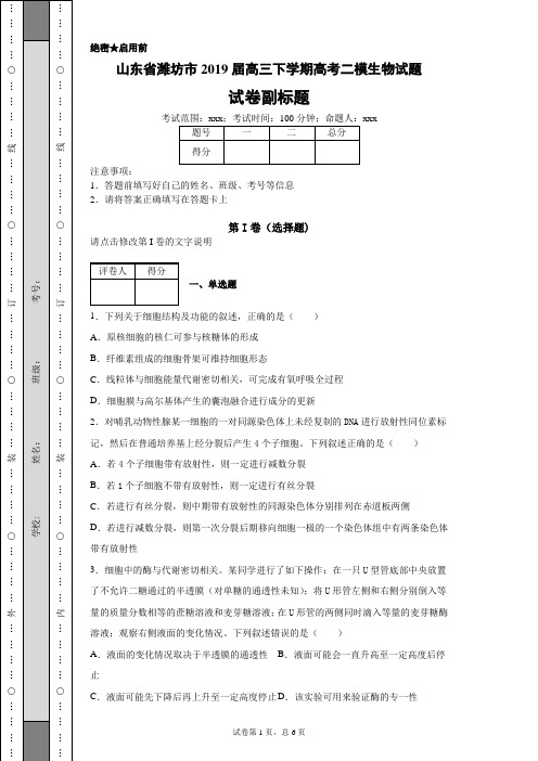 山东省潍坊市2019届高三下学期高考二模生物试题