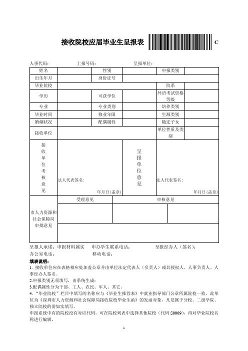 接收院校应届毕业生呈报表