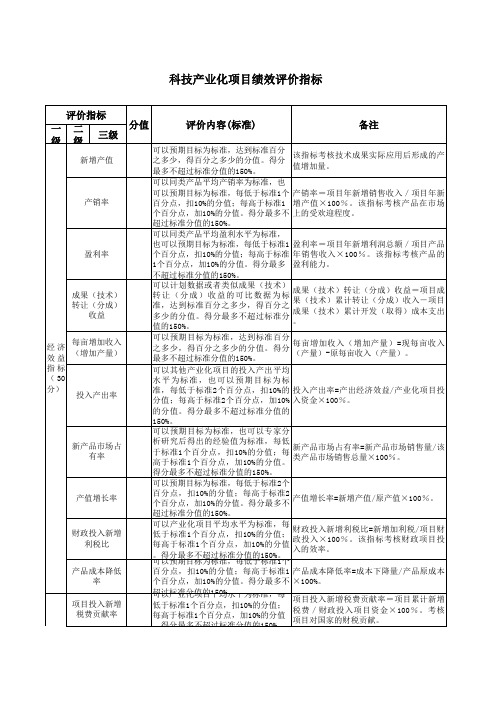 科技产业化项目绩效评价指标