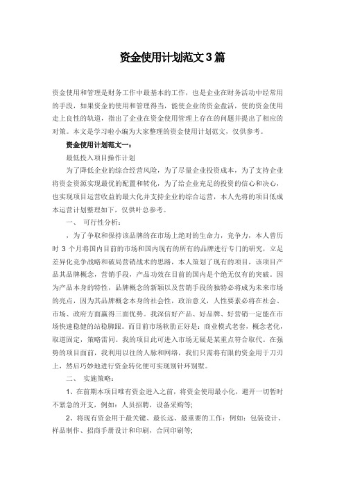 资金使用计划范文3篇