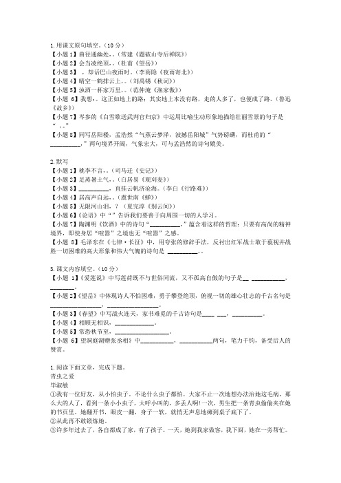 2011-2012年福建省福州市八中高二上学期期末考试文科语文