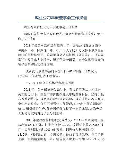 模板-煤业公司年度董事会工作报告