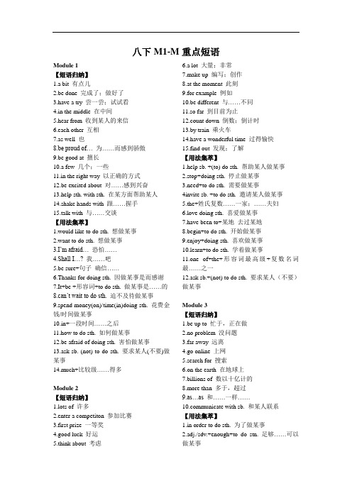 最新外研版英语八下M1-M7词组