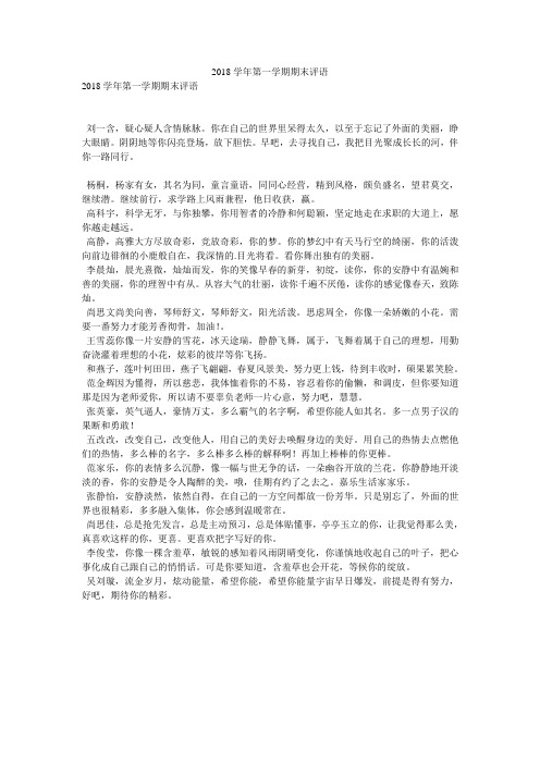 2018学年第一学期期末评语