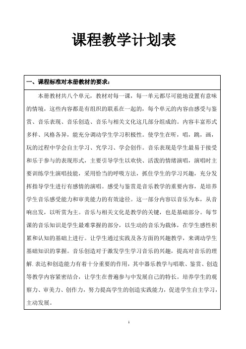 2019年音乐五年级下册教学计划表