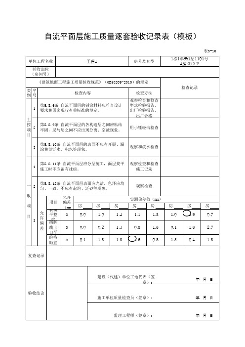 自流平面层施工质量逐套验收记录表(模板)