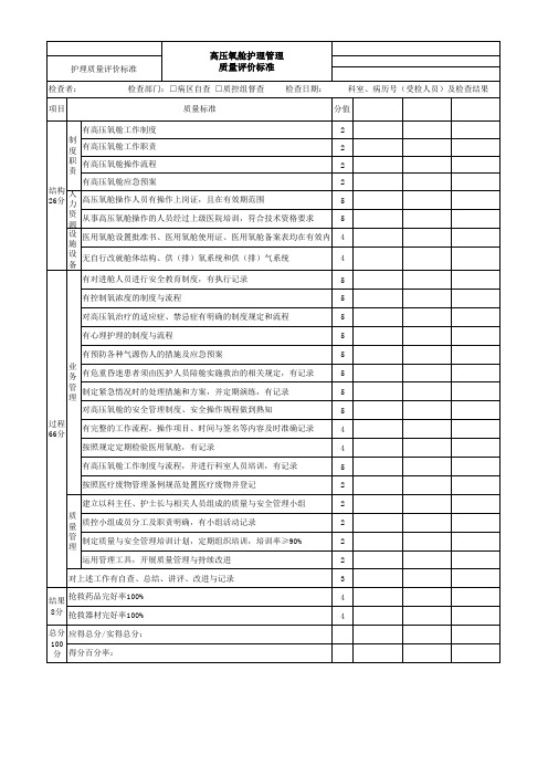 高压氧质量评价标准