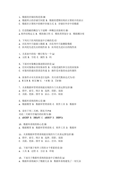 2015辽宁省计算机等级考试试题 二级ACCESS一点通科目一