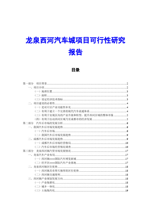 龙泉西河汽车城项目可行性研究报告