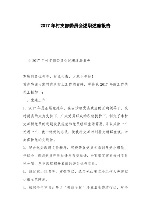 2017年村支部委员会述职述廉报告