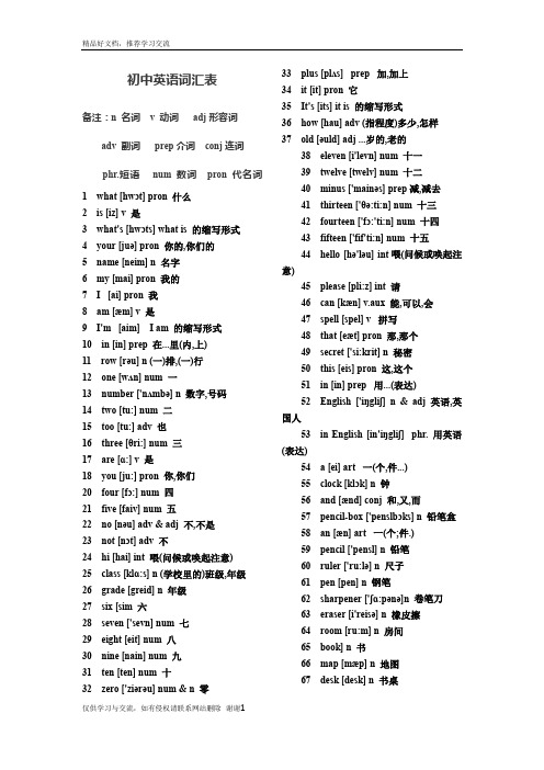 最新初中英语词汇表乱序版
