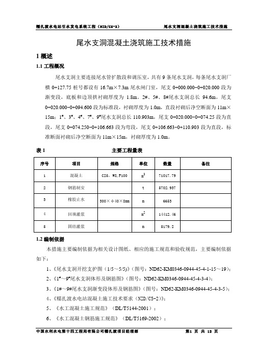 尾水支洞砼浇筑施工技术措施