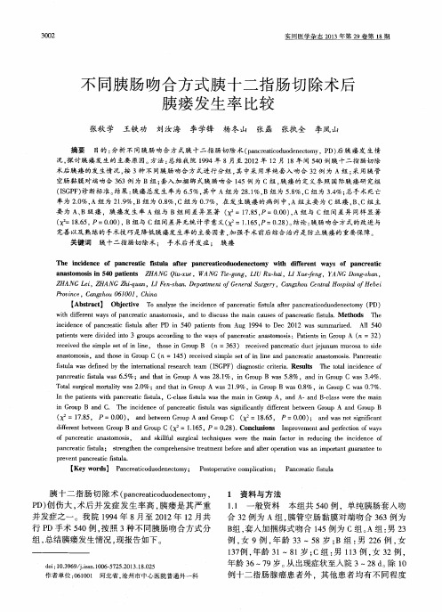 不同胰肠吻合方式胰十二指肠切除术后胰瘘发生率比较