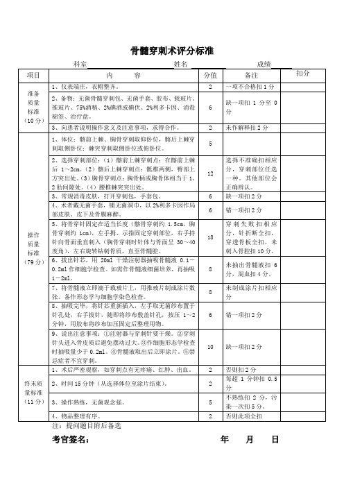 骨髓穿刺术评分标准