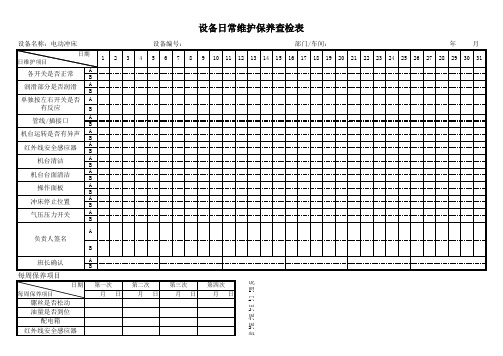 电动冲床日常维护保养查检表