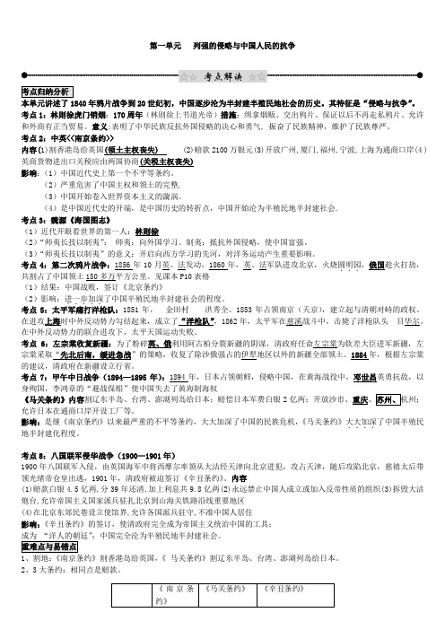 第一单元   列强的侵略与中国人民的抗争 考点解析