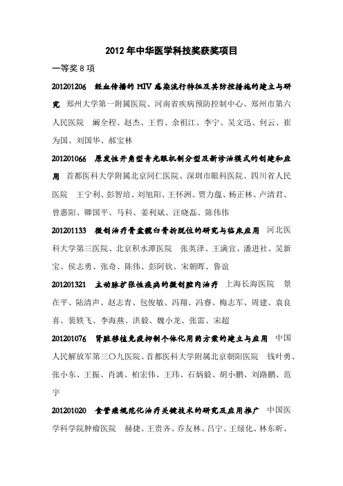 2012年中华医学奖