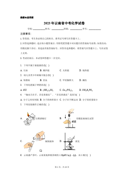 2023年云南省中考化学试卷含答案解析