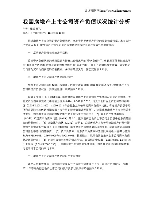 我国房地产上市公司资产负债状况统计分析