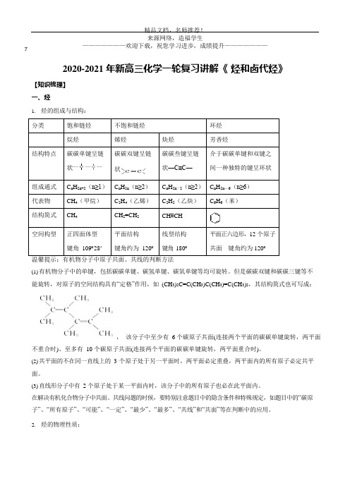 2020-2021 年新高三化学一轮复习讲解《 烃和卤代烃》