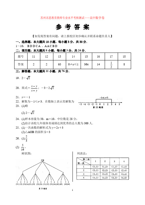 苏州名思教育教师专业水平考核测试——初中数学卷(参考答案)