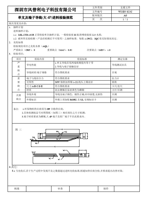 025端子导线(大4P)进料检验规范A5