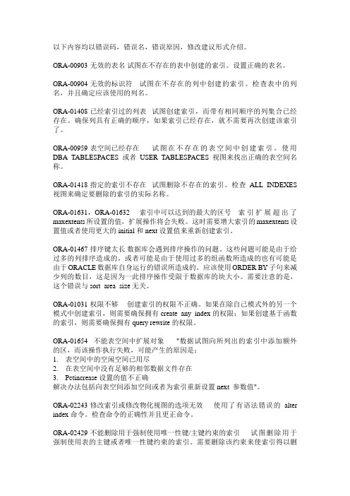ORACLE错误码及解决方法