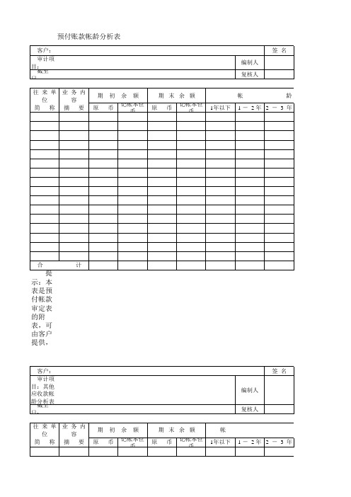 预付账款帐龄分析表