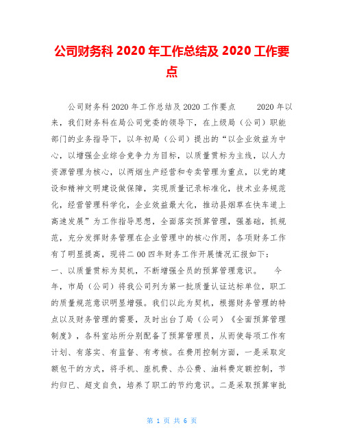 公司财务科2020年工作总结及2020工作要点