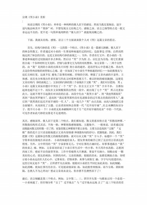 宗璞《哭小弟》赏析