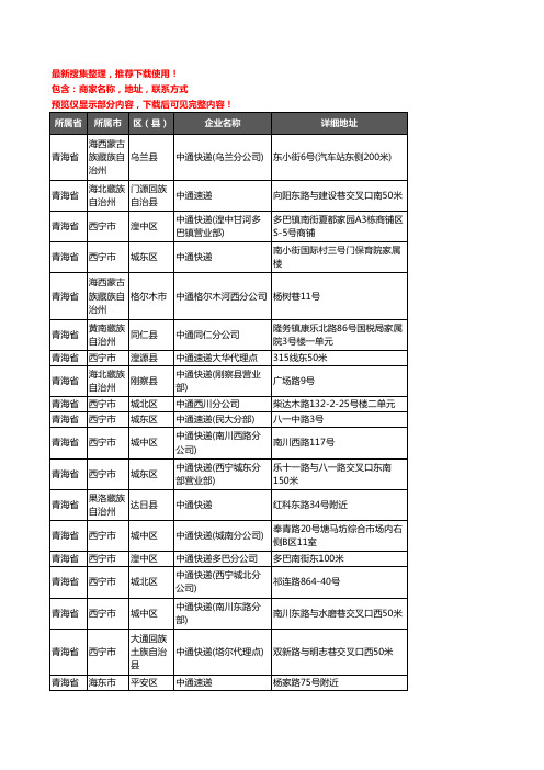 新版青海省中通快递企业公司商家户名录单联系方式地址大全35家