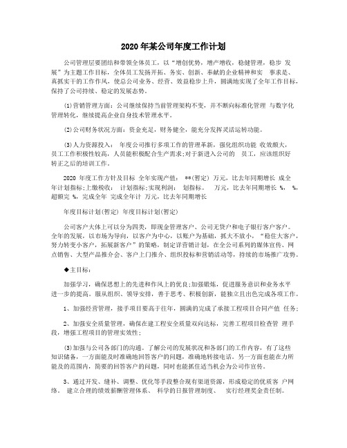 2020年某公司年度工作计划