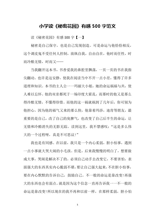 小学读《秘密花园》有感500字范文