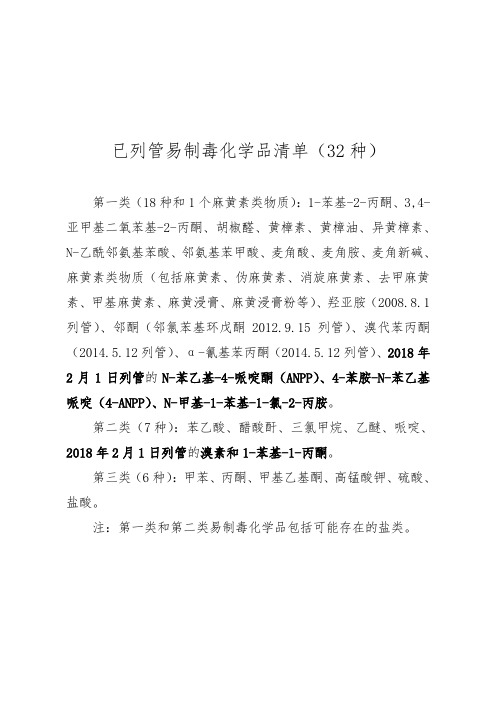 已列管易制毒化学品清单(32种)