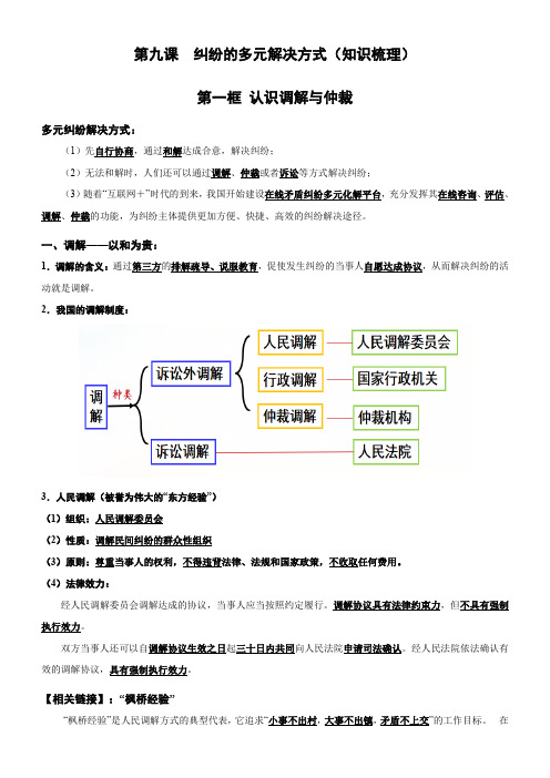 第九课 纠纷的多元解决方式(知识梳理)高二政治高效课堂精品课件与知识巩固(统编版选择性必修2)