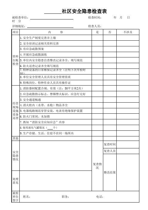 社区安全隐患检查表