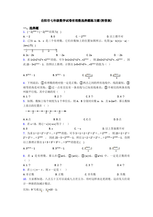 岳阳市七年级数学试卷有理数选择题练习题(附答案)