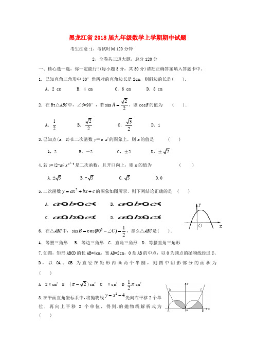 黑龙江省2018届(五四制)九年级数学上期中试题含答案