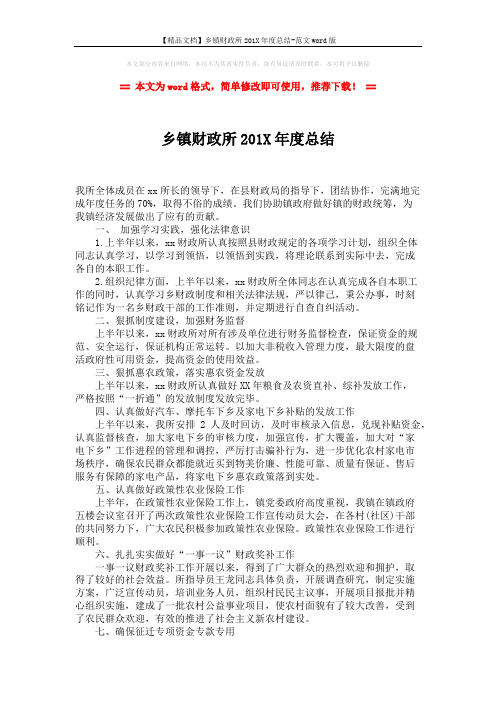 【精品文档】乡镇财政所201X年度总结-范文word版 (2页)