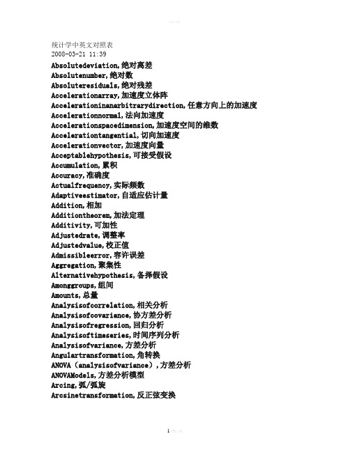 统计学中英文对照表