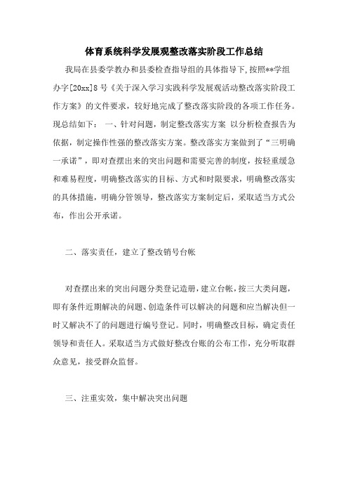 体育系统科学发展观整改落实阶段工作总结