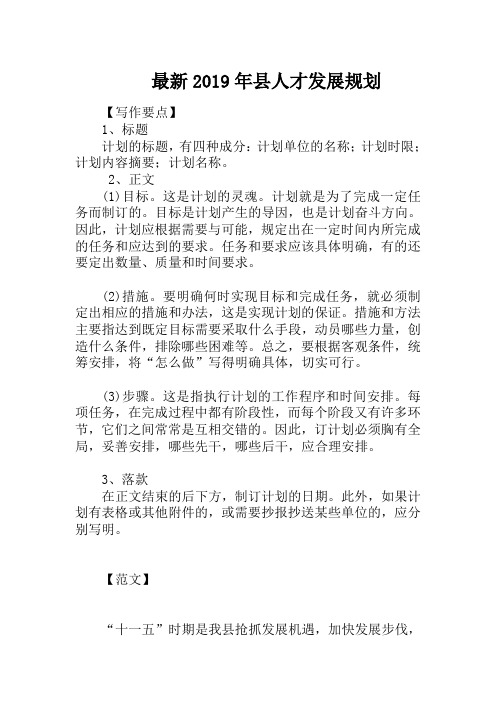 最新2019年县人才发展规划