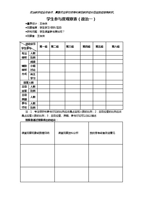 政治组课堂观察活动观察量表